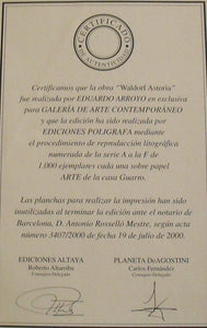 Eduardo ARROYO. Waldorf Astoria, 2000. Litografía original